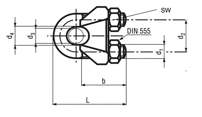 Staaldraadklem DIN741/555 ZN voor kabel Diam. 5 - M5